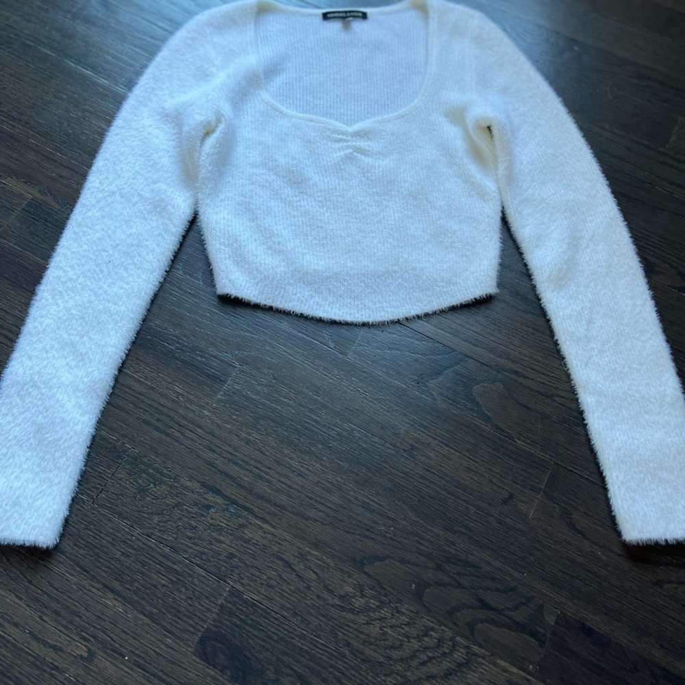 Kendall and Kylie fluffy white sweater long sleeve top